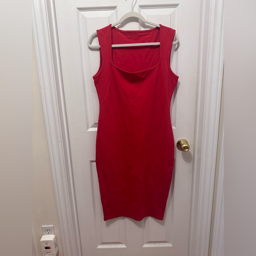 Red Sleeveless Square Neck Midi Dress from Urban Planet
